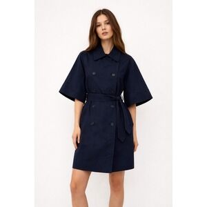 Club Monaco Navy Blue Double-Breasted Trench Coat Short Sleeves Size S